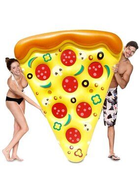 Giant Inflatable Pizza Slice Pool Float Large Cup Holders Summer Swim Raft